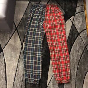 Plaid half and half  pants